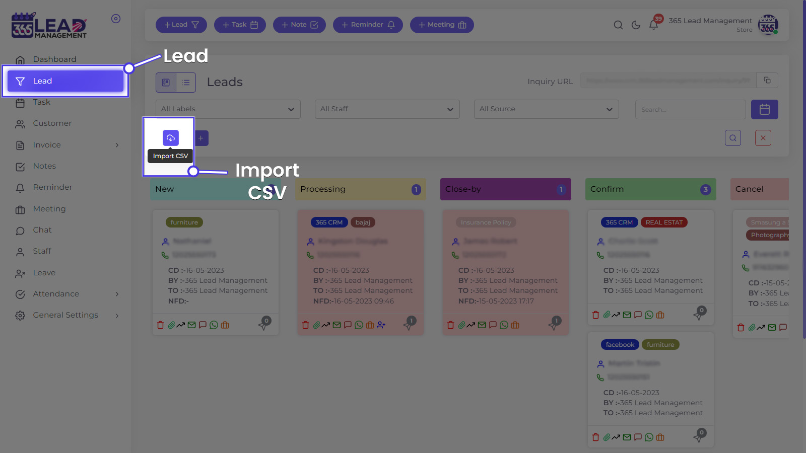 Go To Lead  Click On Import CSV